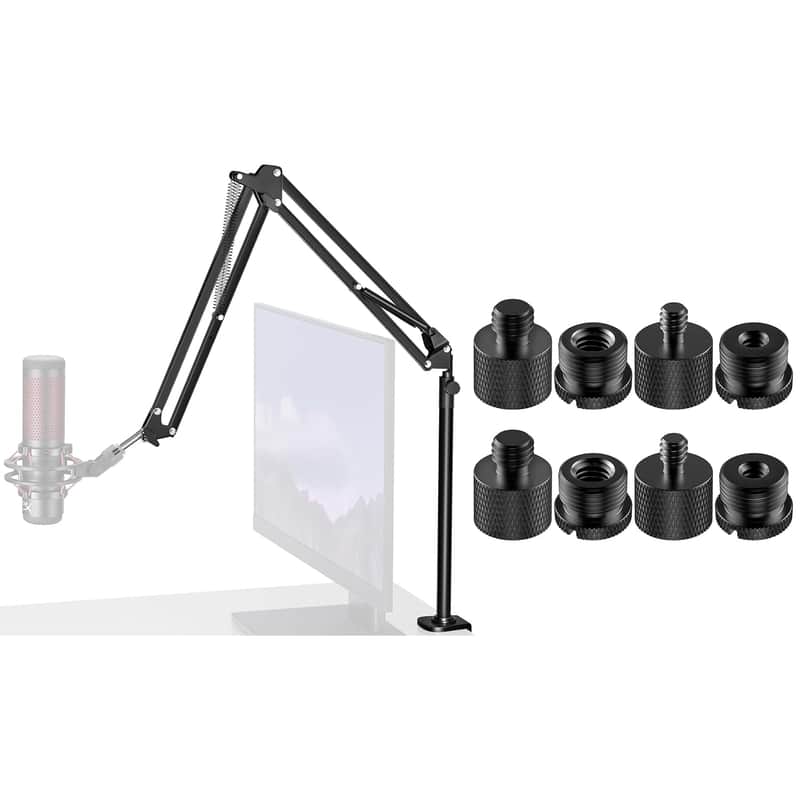 Overhead Mic Boom Arm Stand & 8 Pieces Mic Stand Adapter For Microphone Stand Boom Arm Mic Clip Shock Mount Camera Tripod Webcam image 1