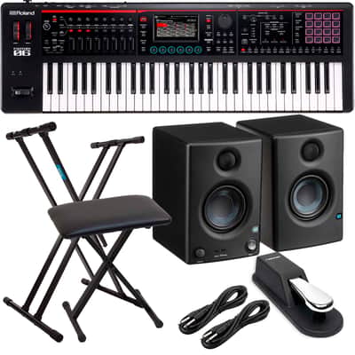 Roland Fantom-06 61-Key Keyboard, Keyboard Stand, Bench, Sustain Pedal, Presonus Eris 3.5, (2) 1/4 Cable Bundle