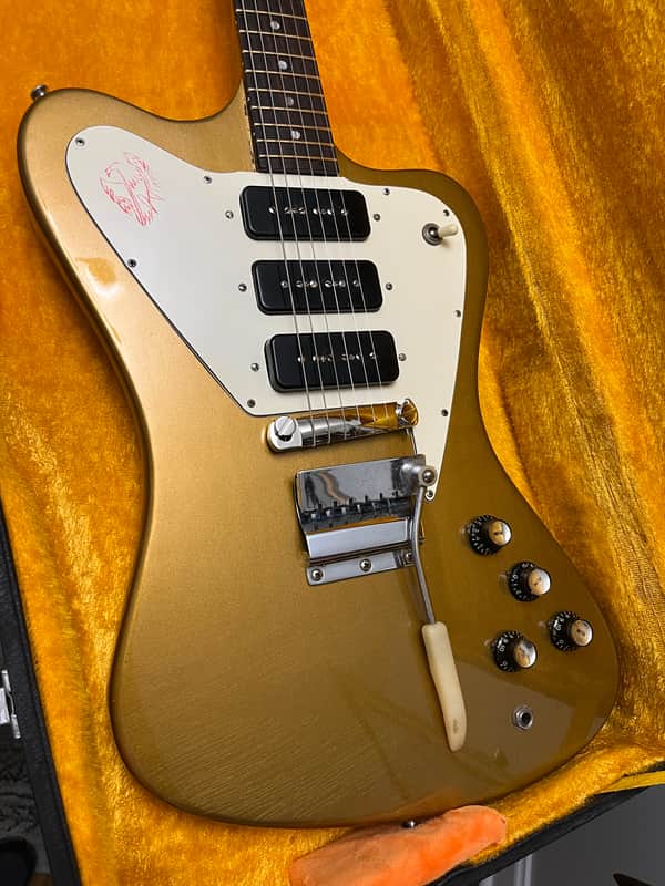 Vintage 1966 Gibson Firebird III Non-Reverse Refin Gold Music City Bridge - Very Good