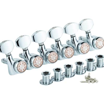 Guyker 6Pcs Guitar Locking Tuners (6 Right Handed) - 1:18 Ratio Lock String Tuning Key Pegs Machine Heads with Hexagonal Handle Replacement for LP SG Style Electric, Folk or Acoustic Guitars - Chrome image 1