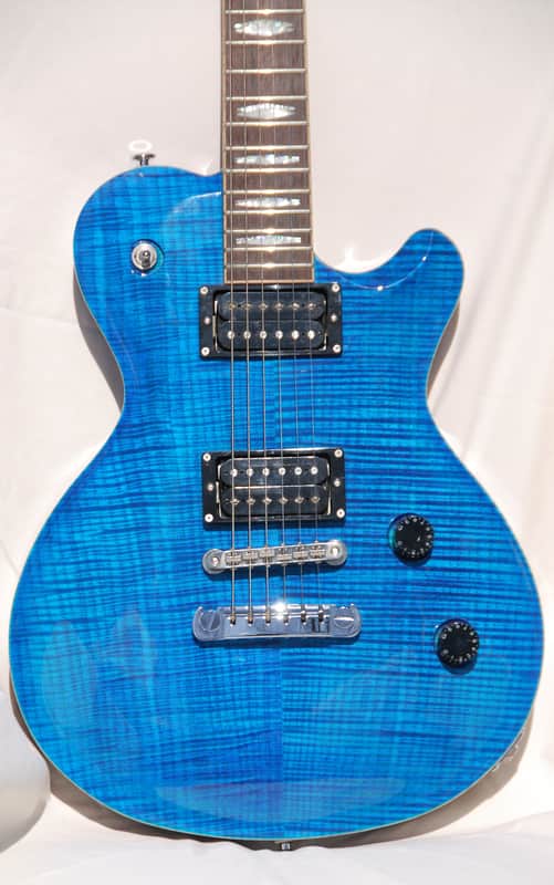 New FGN (Fujigen) Guitars Expert Flame Flamed Maple Les Paul Emerald Blue image 1