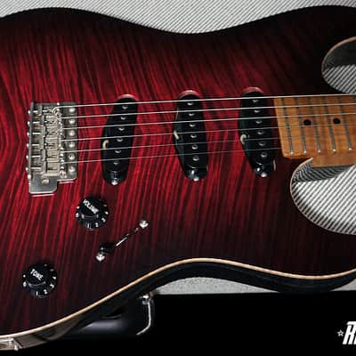 Preowned Patrick James Eggle Guitars 96 Drop Top in Lava Burst with Mastergrade Roasted Flame Maple Neck image 4