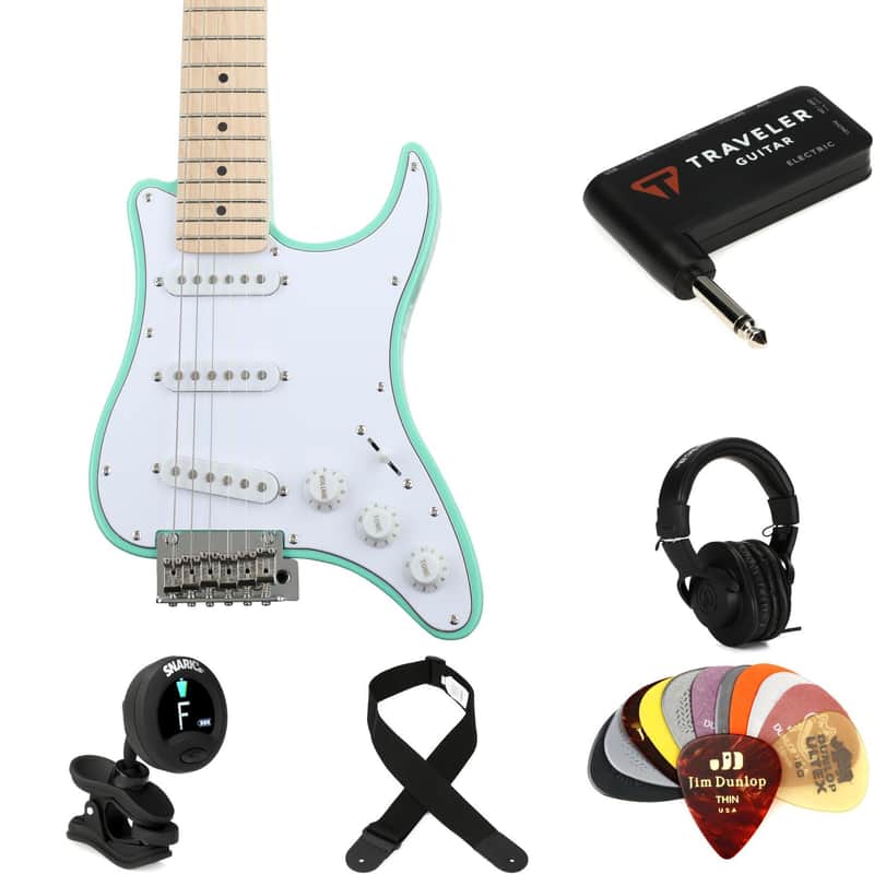 Traveler Guitar Travelcaster Deluxe and Headphone Amp Bundle - Surf Green image 1