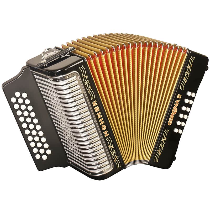 Hohner Corona II Diatonic Accordion with Gig Bag - GCF - Black image 1