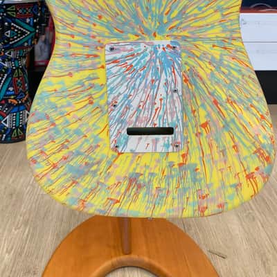 Fender FSR "Splattercaster" Standard Splatter Stratocaster with Rosewood Fretboard 2003 - 2004 - Graffiti Yellow, Dakota Red, Orange, Sage Green Metallic, and Blue Agave Swirl over Olympic White image 7
