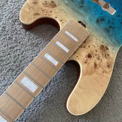 Custom Blue DIY Project 4 String Jazz Bass Style, Alder Wood Body, Roasted Maple Neck image 5