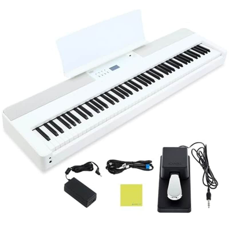 Mint Kawai ES920 88-Key Digital Piano, Snow White Bundle with Kawai F-10H Damper Pedal and Liquid Audio Polishing Cloth image 1