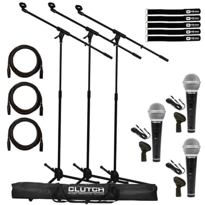 Handheld Dynamic Vocal Microphone w XLR 1/4" Cable Clip On/Off Switch & Stand 3pk image 13