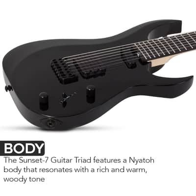 Schecter Sunset-7 Triad 7-String Electric Guitar (Right-Handed, Gloss Black) with Carrying Case image 3