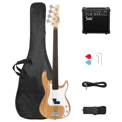 Glarry Fretless Electric Bass Guitar Full Size 4 String for experienced Bass Players Burlywood / 20W Amplifier image 1