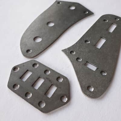 Jaguar guitar control & preset & slide switch plate kit relic antique silver chrome + screws image 1