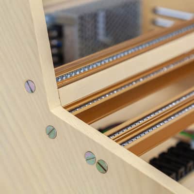 2 Many Synths 10U 60HP solid ash Eurorack case with YELLOW coloured linseed oil and GOLD rails 2024 - Yellow coloured linseed oil image 3
