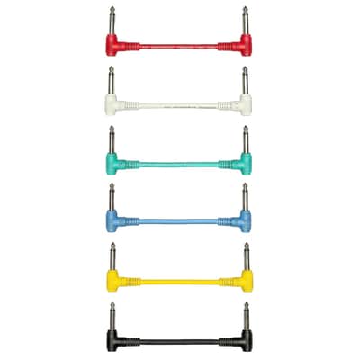 Right Angle to Right Angle 1/4" TS Guitar Patch Cables (3-Inch, 6-Pack) |Multi-Colored 1/4-Inch TS Mono Unbalanced Instrument Cords for Guitar Pedals, Effects, Patch Bays & Audio Gear image 1