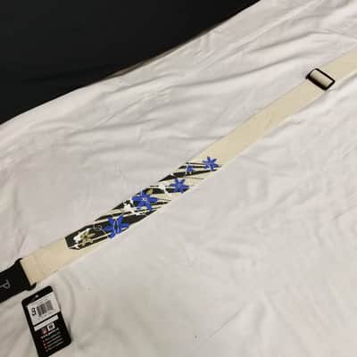 PERRI's Blue Floral Screen printed cotton Guitar Strap -Leather ends NEW 2" wide image 3