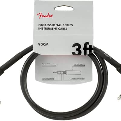 Fender Professional Series Black Guitar/Instrument Cable, Right-Angle, 3' ft