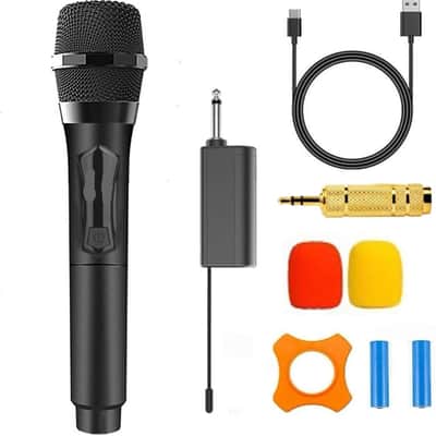 Wireless Microphone Only for Mic Input, UHF Rechargeable Handheld Multipurpose Mic,(Work 10hs) Microphones 150ft Range for Machine Amplifier Speaker Karaoke Church Speech Wedding Singing (Black) image 1