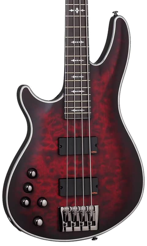 Schecter Hellraiser Extreme-4 Electric Bass. Left Handed Crimson Red Burst Satin image 1