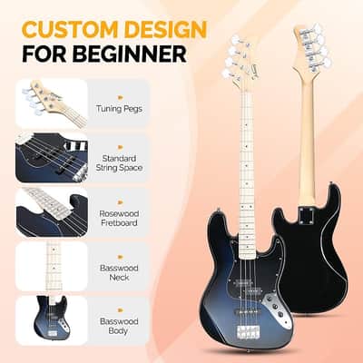 Glarry GJazz Electric Bass Guitar Dark Blue /20W Amplifier image 10