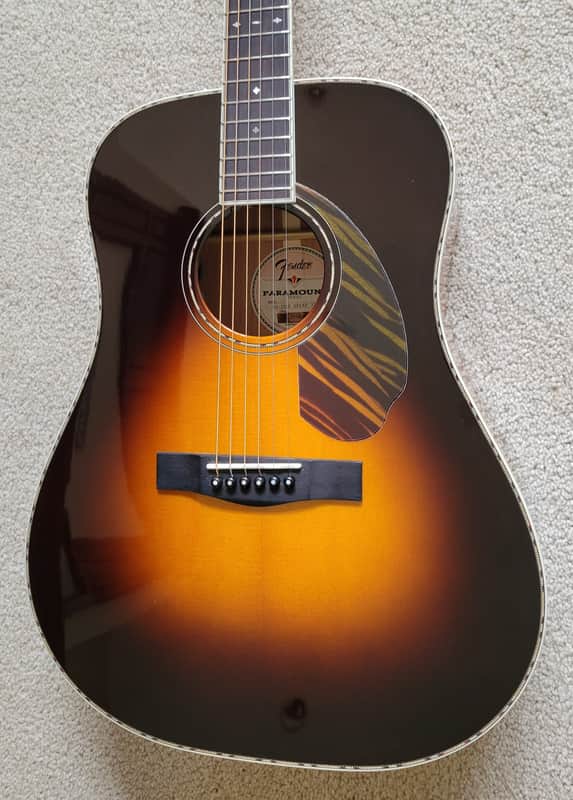 Fender Paramount PD-220E Dreadnought Acoustic Electric Guitar, 3-Color Vintage Sunburst, Hard Shell Case image 1