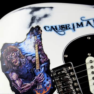 Custom Painted and Upgraded Fender Squier Bullet Strat Series - Aged and Worn with Custom Graphics image 8
