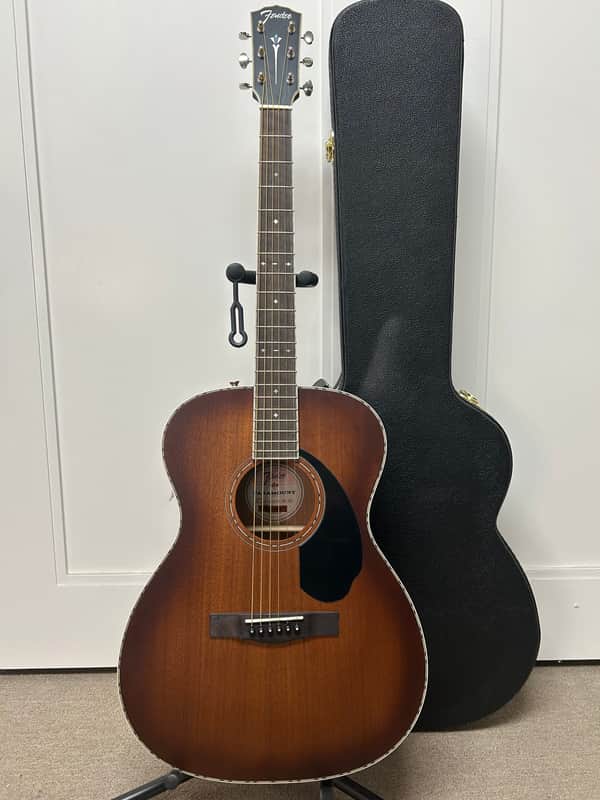 Fender Paramount PO-220E Acoustic Guitar Mahogany w/Electronics - Aged Cognac Burst image 1