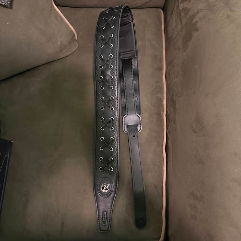 Vorson Padded Leather Guitar Strap - Black w/ Black Lacing (Gilmour-style) image 1