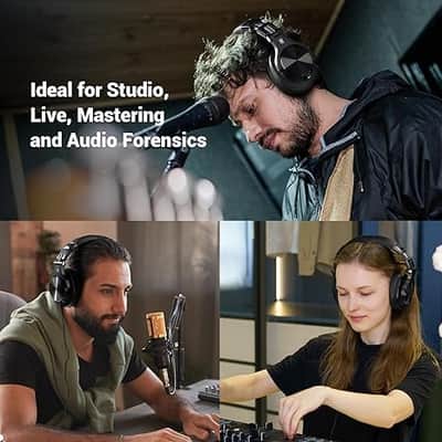 A70 Bluetooth Over Ear Headphones, Wireless Headphones w/ 72H Playtime, Hi-Res, 3.5mm/6.35mm Wired Audio Jack for Studio Monitor & Mixing DJ Guitar AMP, Computer Laptop PC Tablet - Black image 4