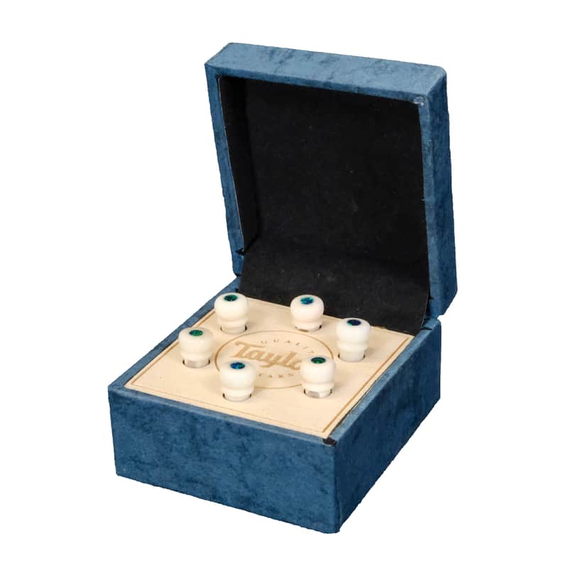 Taylor Water Buffalo Horn Bone Bridge Pin Set-White with Green Opal image 1