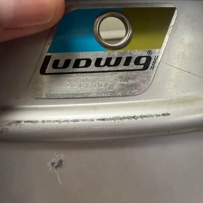 Ludwig No. 404 Acrolite 5x14" 8-Lug Aluminum Snare Drum with Pointed Blue/Olive Badge 1969 - 1979 - Matte Aluminum image 4