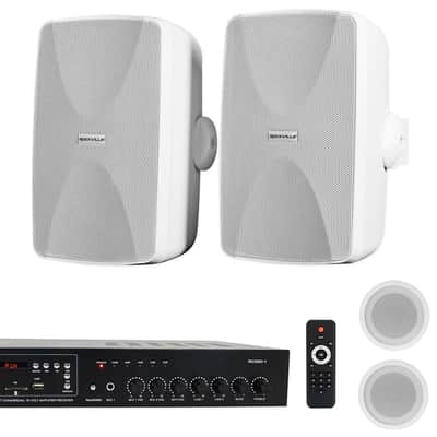 Rockville Commercial/Restaurant Amplifier Amp+2) White Wall+4) Ceiling Speakers image 1