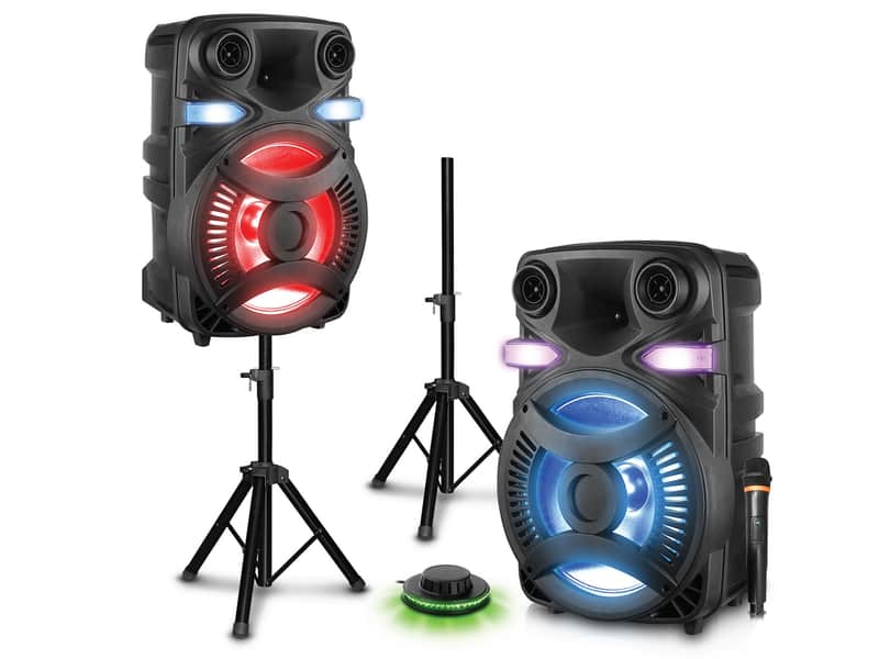 Technical Pro CLUB15 15" Rechargeable Bluetooth Speakers+Stands+Remote+Mic+Light image 1