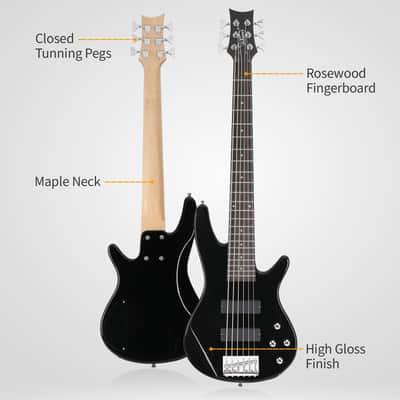 Glarry Full Size GIB 6 String H-H Pickup Electric Bass Guitar Bag Strap Pick Connector Wrench Tool 2020s - Black image 2
