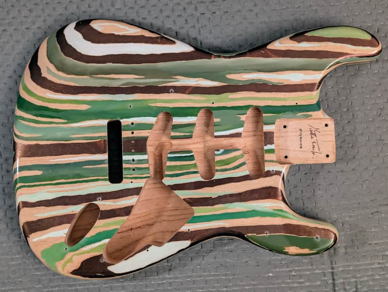 Franchin Guitars Stratocaster body - colorful Wood Grain Green Oil Paint and Bronze Metallic Leaf Swamp Ash image 1