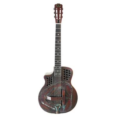 Royall Trifecta Distressed Copper Cutaway 14 Fret Left Handed Tricone Resonator image 2