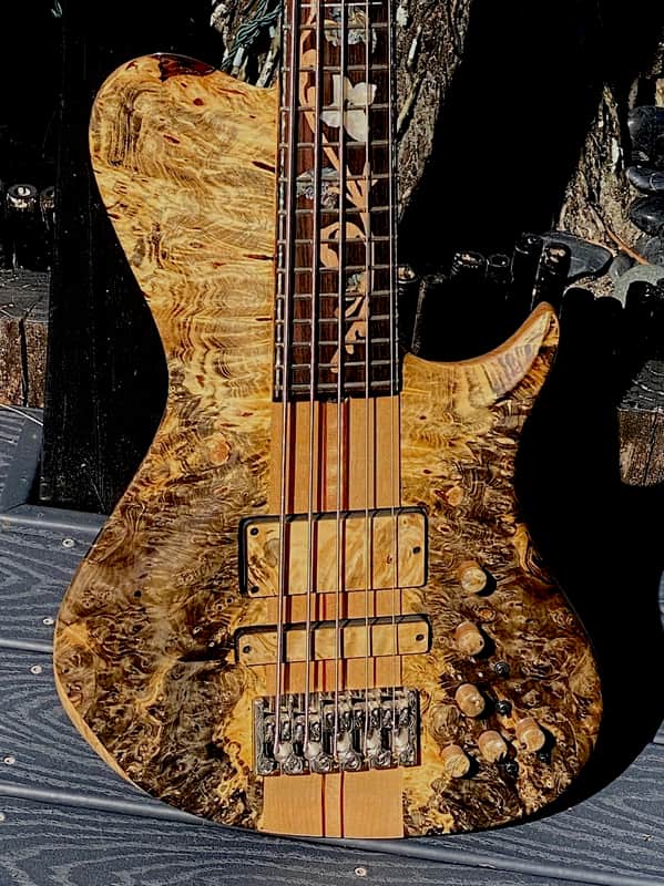 Warrior Isabella 5 string 20th Anniversary Bass 2015 - Very Special Ordered Buckeye Burl & Spalted Maple many factory photos of the build. image 1