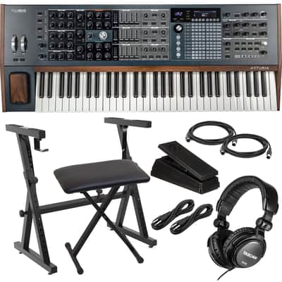 Arturia PolyBrute 6-Voice Analog Synthesizer, Heavy Duty Stand and Bench, Moog EP-3, (2)1/4 Cables, (2)Midi Cables, Tascam TH02 Bundle