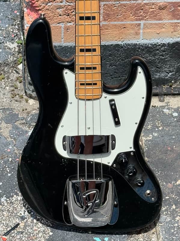 Fender Jazz Bass 1974 - cool Black Jazz w/the last of the 4-Bolt Black Block Maple Necks a la Geddy Lee. image 1