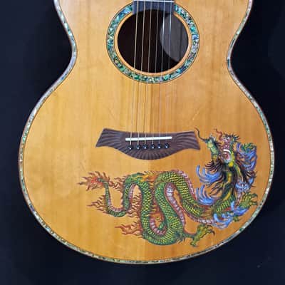 Blueberry Handmade Acoustic Guitar Grand Concert Dragon Motif image 13