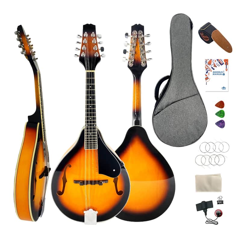 A-Style 8-String Acoustic-Electric Mandolin Kit with Gig Bag, Tuner, Strap & Accessories image 1
