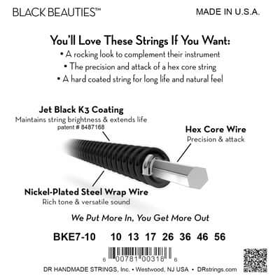 DR Strings BKE7-10 Black Beauties Medium 7-String Electric Guitar Strings 10-56 image 2