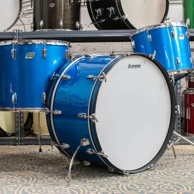 1970s Ludwig 14x26 12x15 16x18 Blue Silk Drum Kit image 1