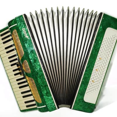 Russian Piano Accordion 120 Bass, Almaz Vintage Keyboard Accordian in Tune, New Straps, 2679 image 2