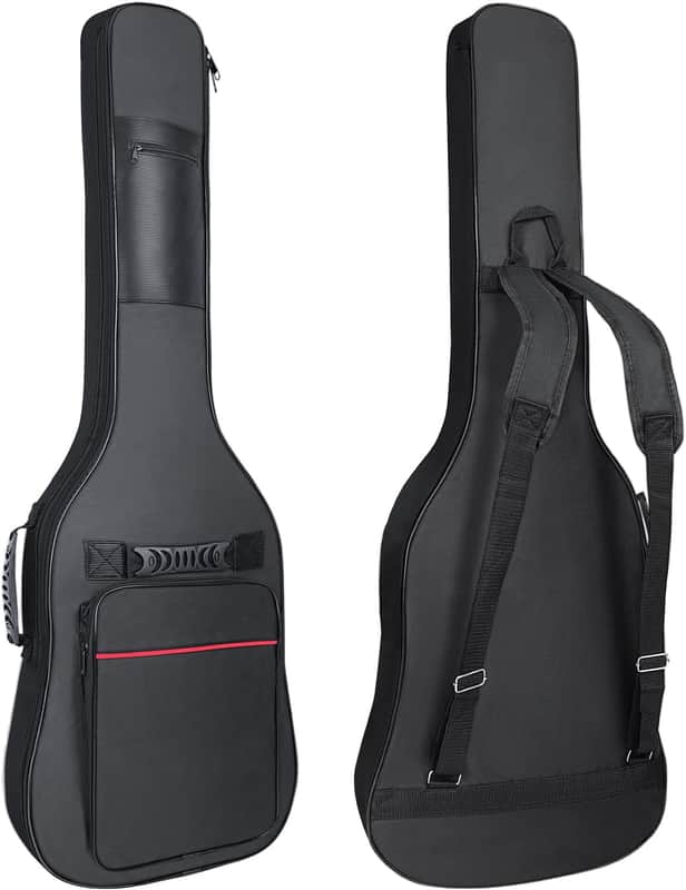 39 Inch Electric Guitar Case 7mm Padding Electric Guitar Bag Waterproof Electric Guitar Gig Bag, Guitar Bag Electric Backpack with Neck Strap and Pockets, Black&Red Line image 1