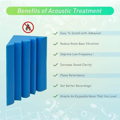 12 Pack Set 7" X 7" X 12" Acoustic Foam Bass Traps Corner Studio Foam with Adhesive Tape Blue image 3