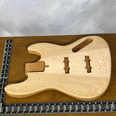 High end Offset bass body NOS unique figure Curly Maple Top solid one-piece True Brazilian Mahogany Back Unfinished Front Routed Luthier Supply R39 image 6