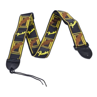 Fender 2" Monogramed Strap Black Yellow/Brown Strap, LOGO - Strap for Guitars image 1