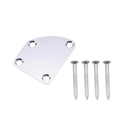 Chrome 4 Bolt Contoured Off-set New Neck Plate for Strat Tele Delux Style guitars image 4