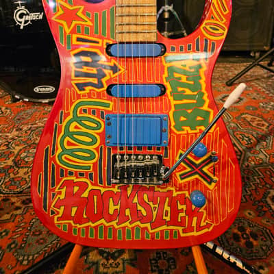 1980s Rockster Super Strat Red Graffiti Factory Graphics MIK image 2