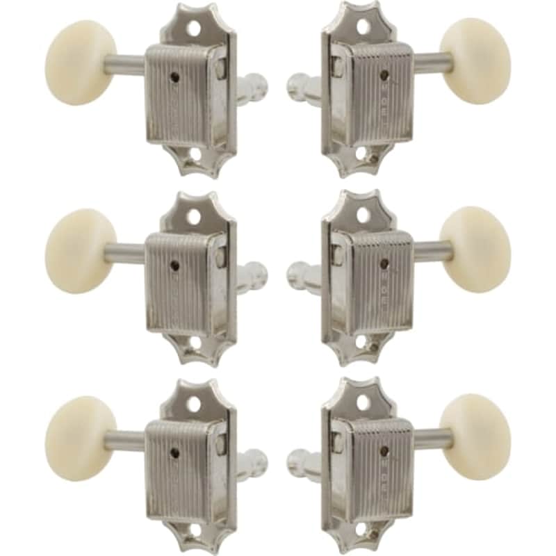 Tuners - Kluson, plastic button, 3 per side, nickel / white image 1