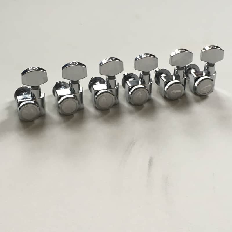 6 LEFTY Genuine Fender LOCKING CHROME Tuners Inline 2pin F Logo L NON Staggered! image 1